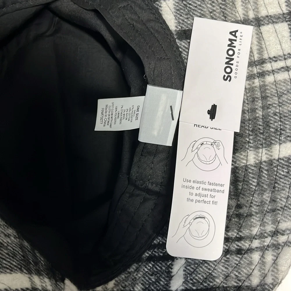 🆕Sonoma Adjustable Plaid Bucket Hat Black/White